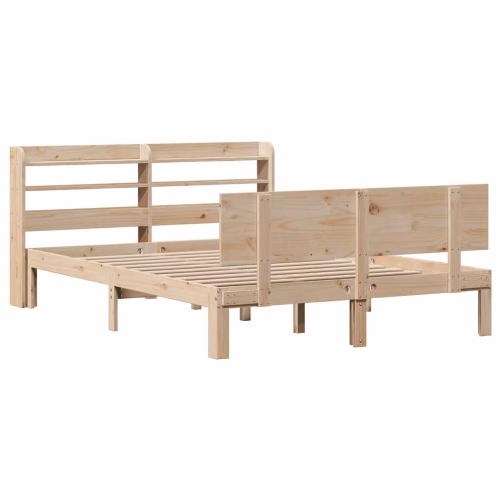 Berkfield Home Rustic Solid Pine Bed Frame with Headboard and Side Compartments, Brown and Beige, W/D/H: 160 x 200 cm – 3
