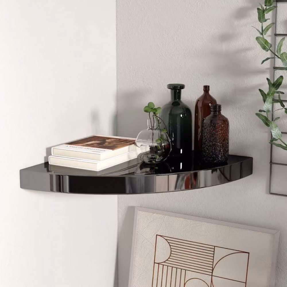 Berkfield Home Floating Corner Shelf in High Gloss Black, W/D/H: 35 x 35 x 3.8 cm – 2