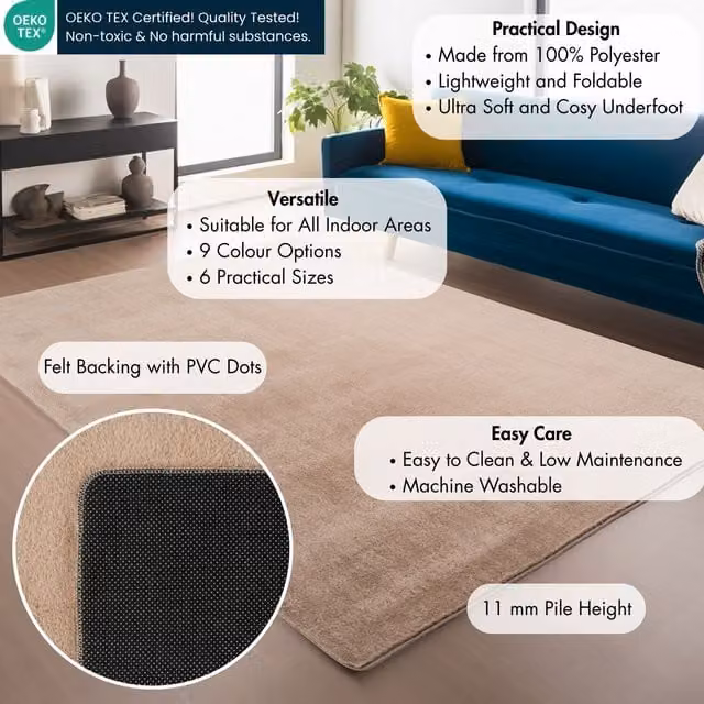Desire Rugs Snuggly Low Pile Area Rug in Beige and Bronze, Washable and Non-Slip, W: 60 cm, L: 200 cm
