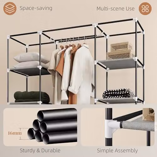 HOMCOM Portable Roll Shutter Wardrobe in Grey with Hanging Rod and Internal Shelves, W/D/H: 150 x 43 x 162.5 cm – 4