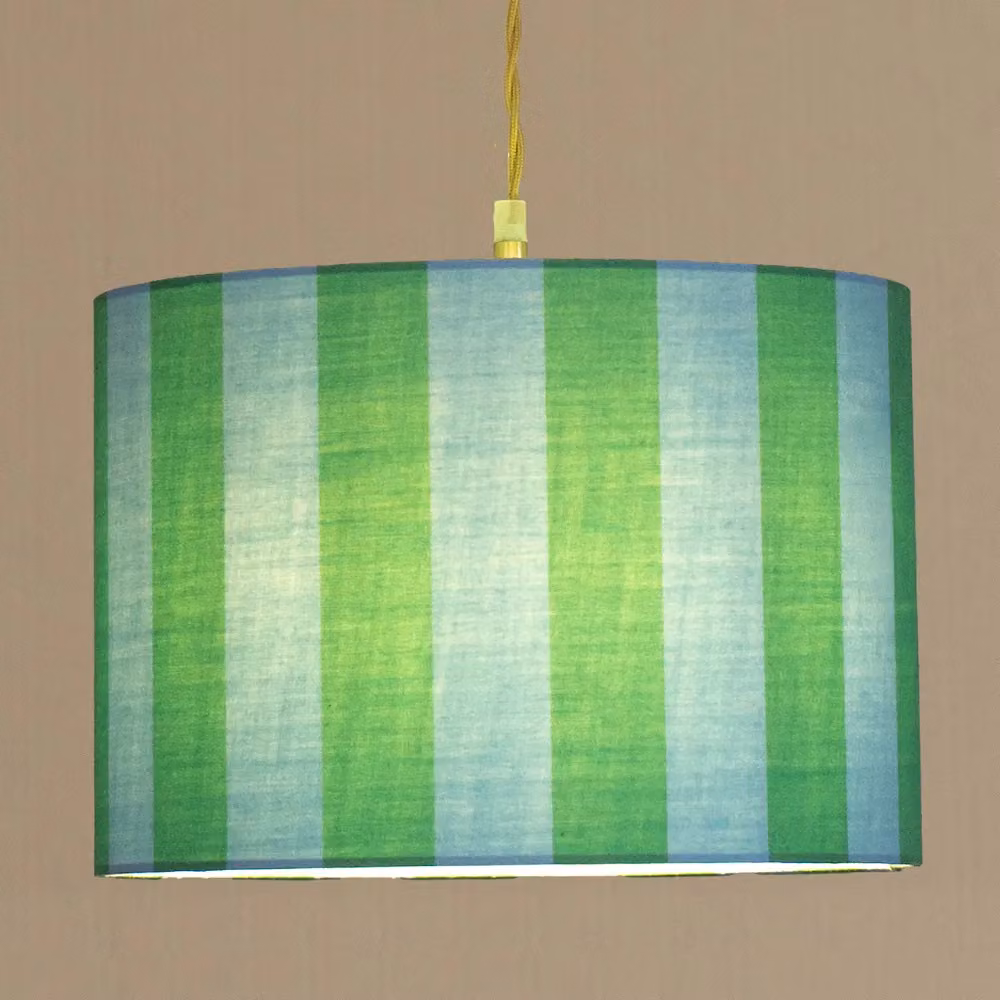 ValueLights Callie Colour Clash Blue and Green Stripe Fabric Drum Lamp Shade, Width: 26 cm – 3