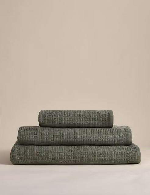 M&S Pure Cotton Reverse Waffle and Terry Towel in Khaki