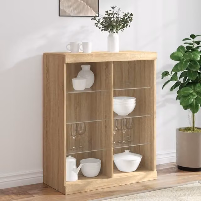 Berkfield Home Modern Sideboard in Sonoma Oak with Integrated LED Lights, Brown, W: 81 cm, D: 37 cm, H: 100 cm