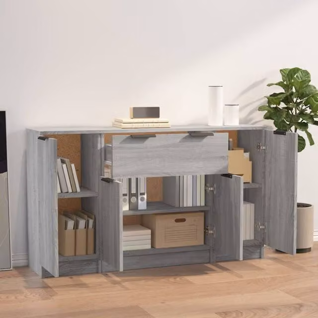 Berkfield Home Set of 3 Modern Grey Sonoma Sideboards in Matt MDF – 1