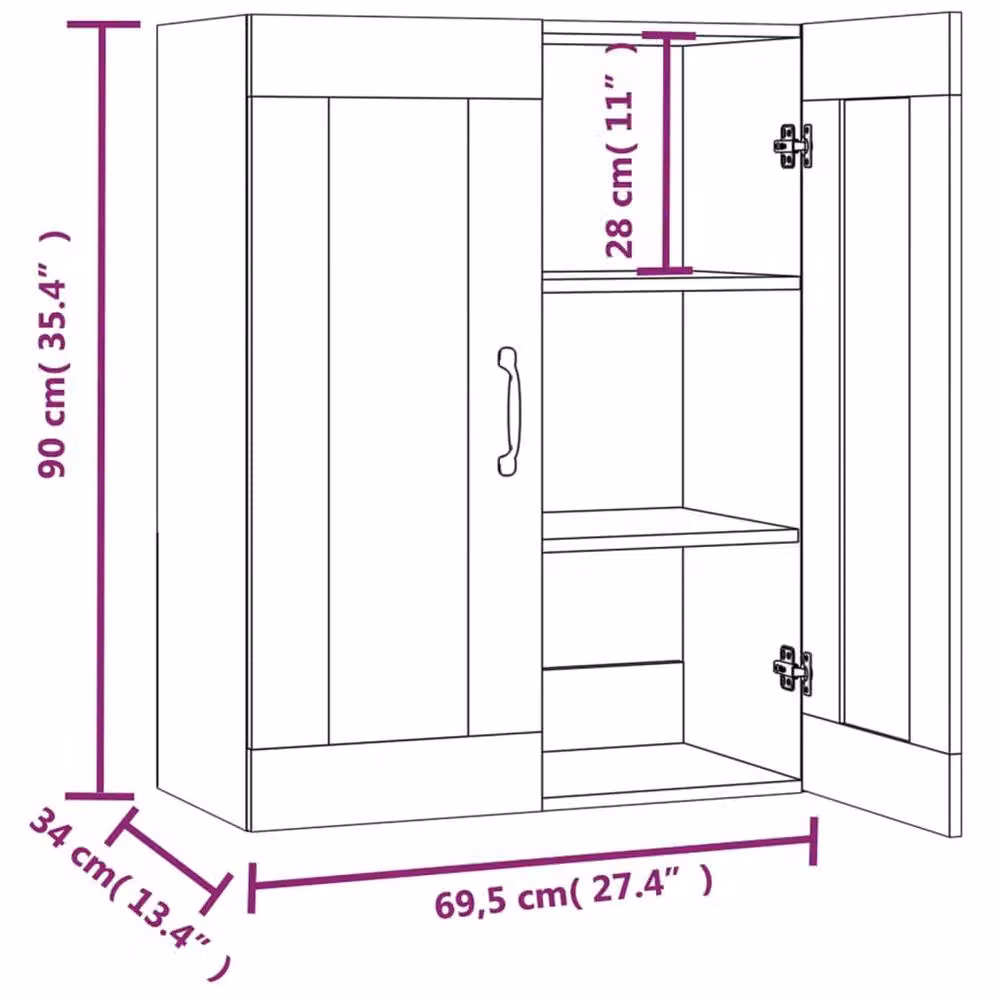 Berkfield Home Hanging Wall Cabinet in Sonoma Oak and Beige with Glass Doors, W/D/H: 69.5 x 34 x 90 cm – 3