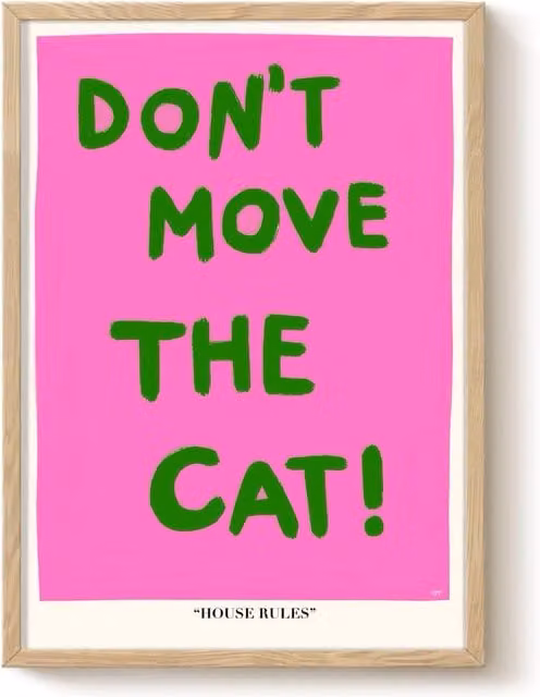 The Paper Tail House Rules Funny Cat Quote Multicolour Typography Paper Poster, Size: A3