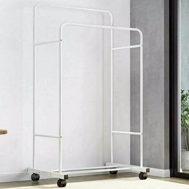 PAWNORA Large Rolling Clothes Rail in White Metal with Continuous Linear Rail – 1