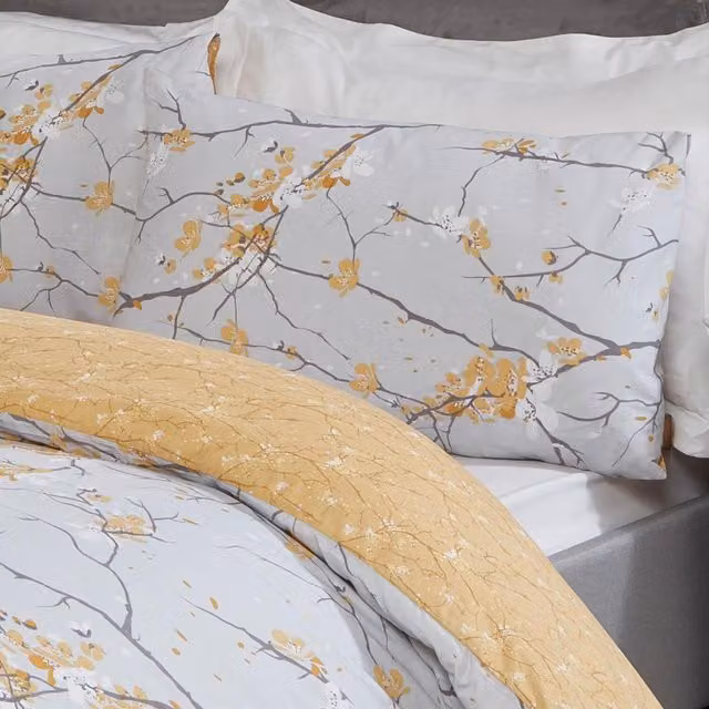 Dreamscene Spring Blossoms Reversible Floral Duvet Cover and Pillowcase Set, Yellow and Multicolour, W: 200 cm x L: 200 cm