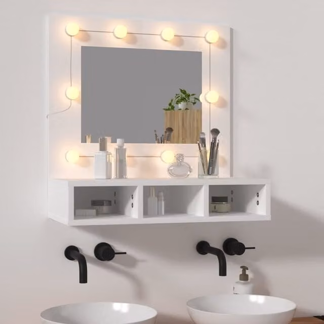 Berkfield Home White LED Mirror Cabinet with Internal Shelves, W/D/H: 60 x 31.5 x 62 cm