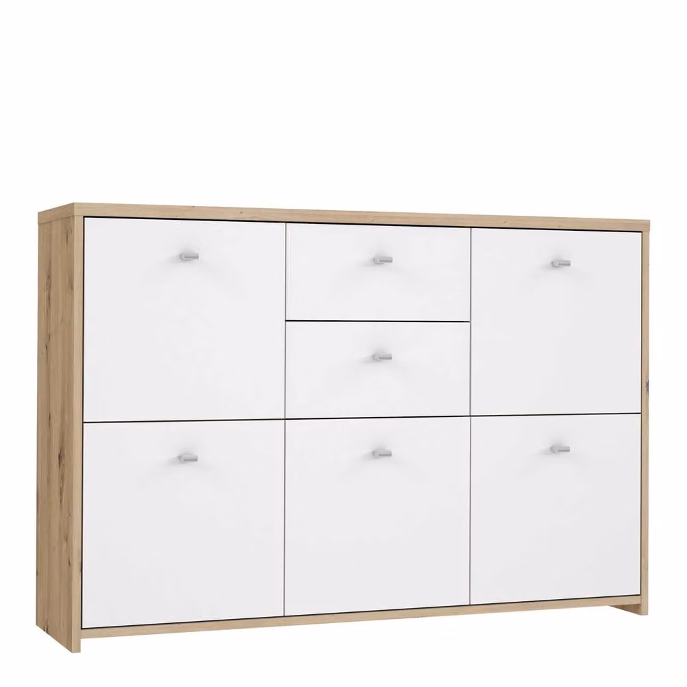 Wyld Haus Willowmere White and Artisan Oak Modern Storage Cabinet with 5 Hinged Doors and 2 Internal Drawers, W/D/H: 113.9 x 77.3 x 29.6 cm – 2