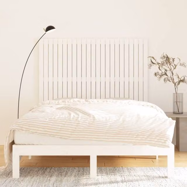 Berkfield Home White Solid Wood Pine Wall Headboard W: 146.5 cm, D: 3 cm, H: 110 cm
