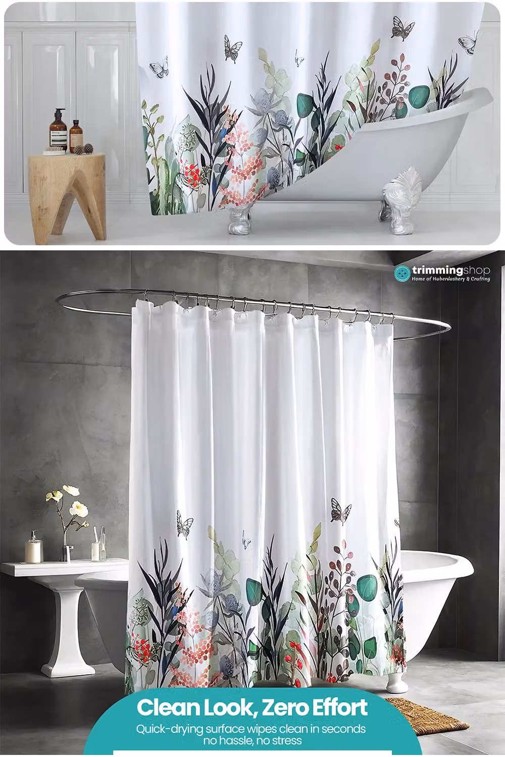 Neel Blue Wildflower Themed Water Resistant Polyester Shower Curtain in White and Blue, W/D/H: 180 x 200 cm – 3