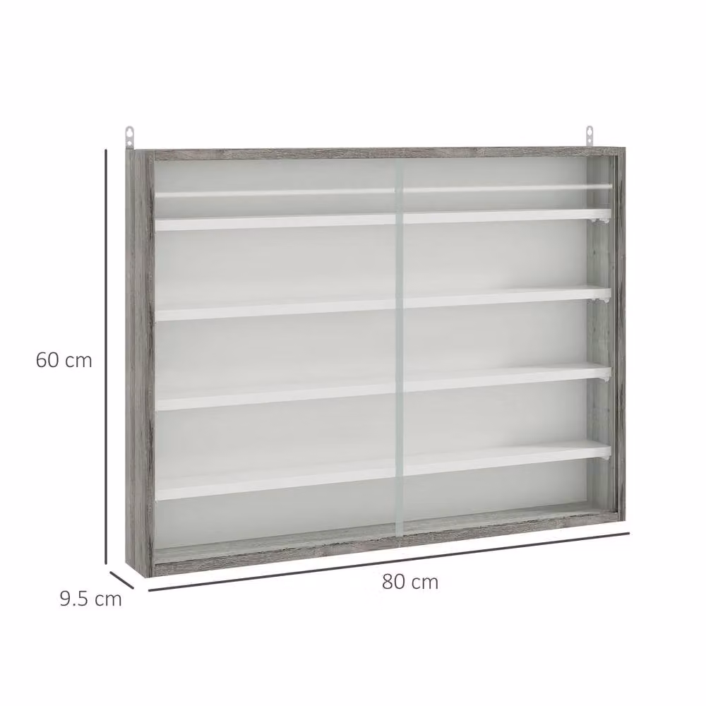 STILVORA Wall Mounted Modern Display Cabinet with Glass Doors and Adjustable Shelves in Matt Grey – 3