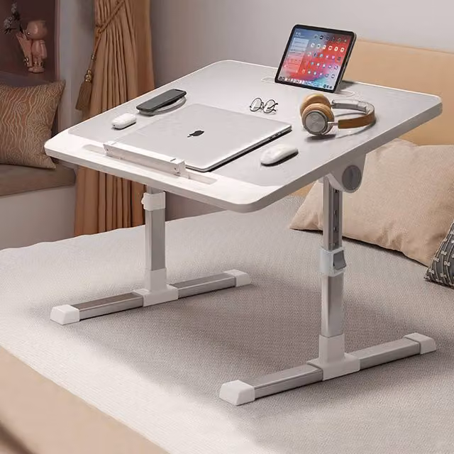 Living and Home Grey Foldable Height-Adjustable Laptop Bed Table with Sloped Top, Tablet Slot and Movable Stop Bar