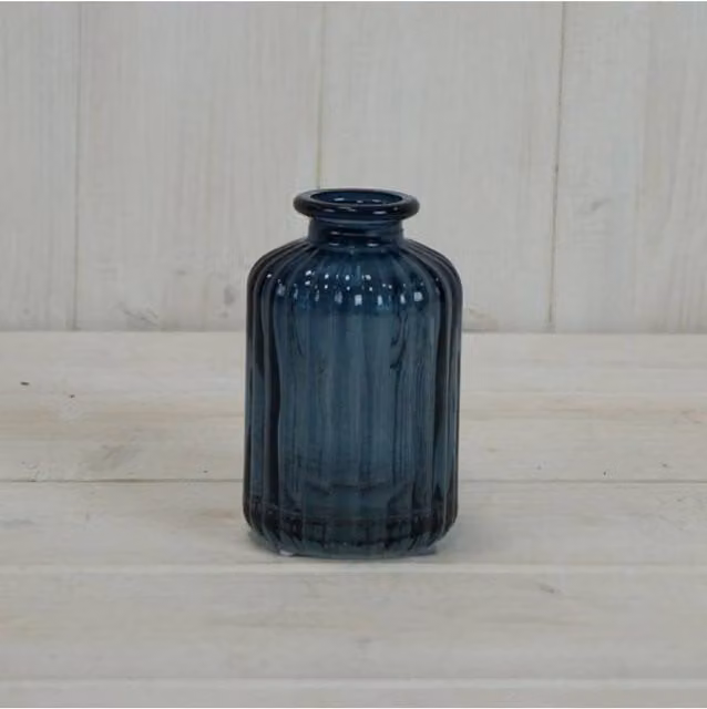 KDMD Blue Rustic Ribbed Glass Tabletop Bottle