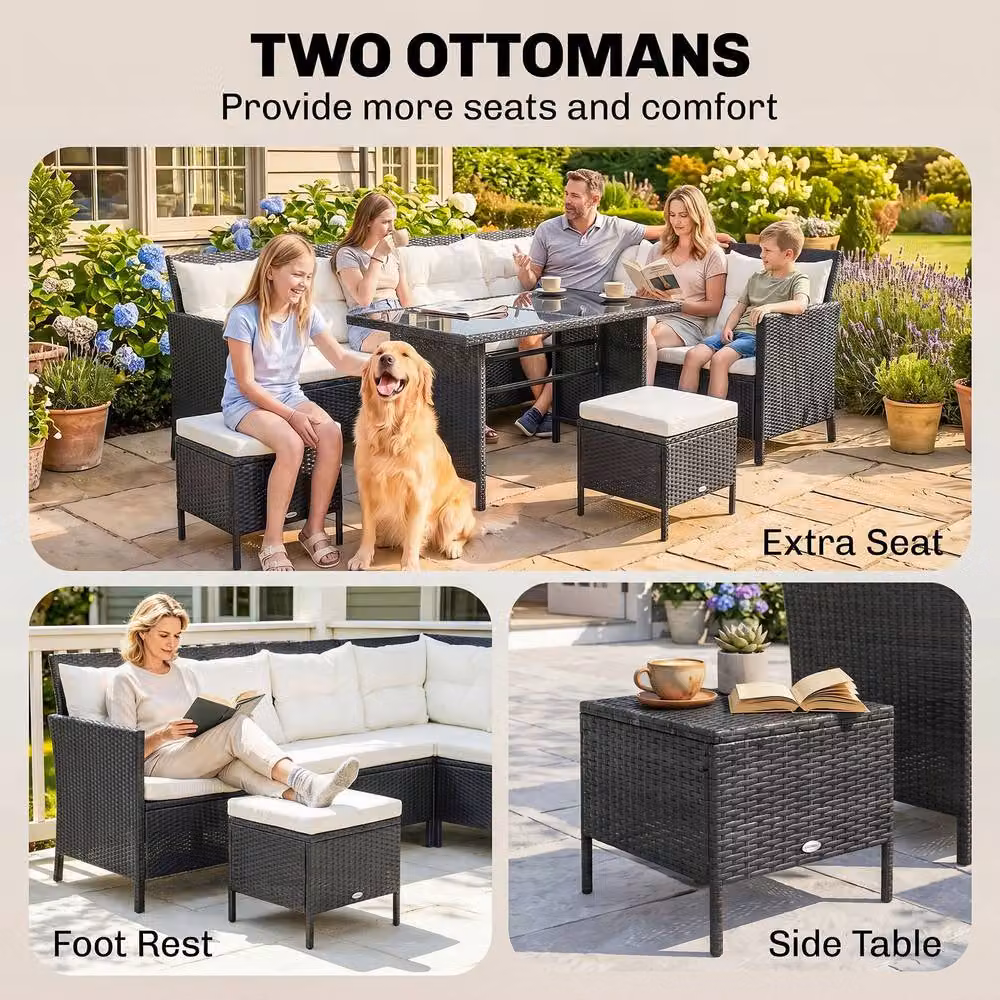 ERGOVEXA 8-Seater Rattan Garden Corner Dining Sofa Set in Black – 8