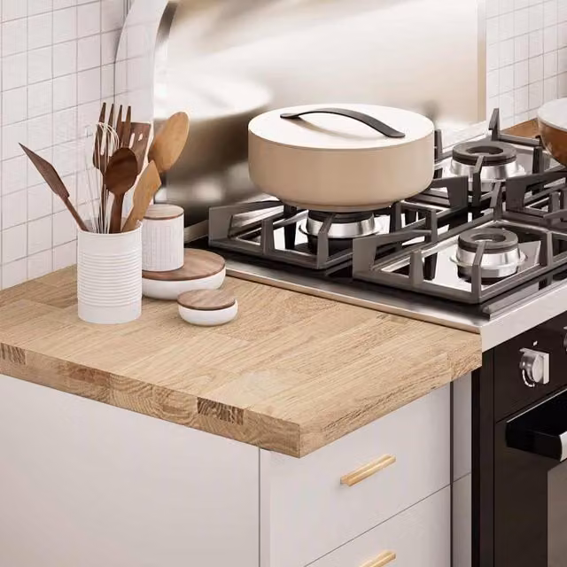 Berkfield Home Solid Wood Oak Kitchen Worktop, Brown, W: 63.5 cm, D: 40 cm, H: 4 cm – 1