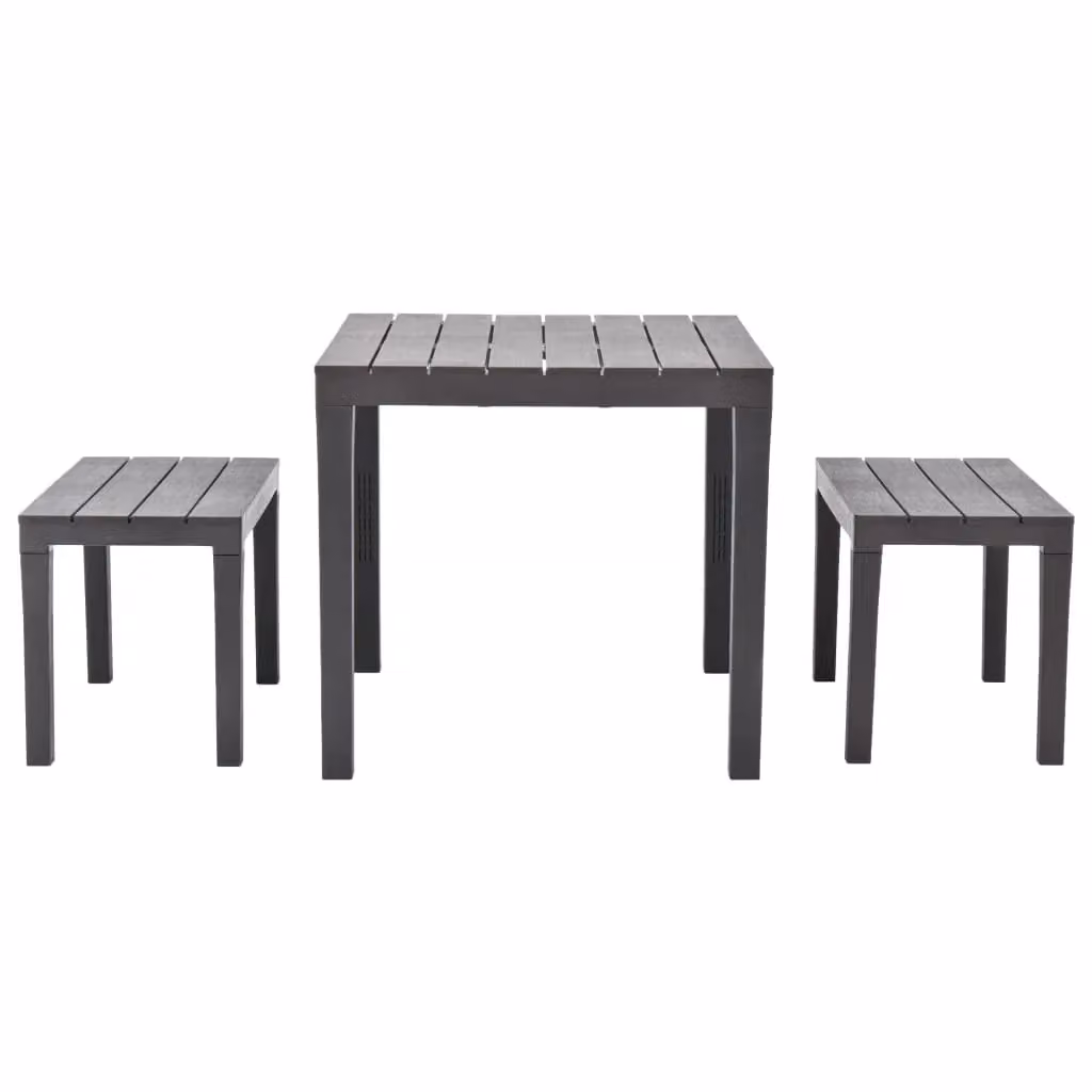 Berkfield Brown Plastic Garden Table with 2 Benches – 2