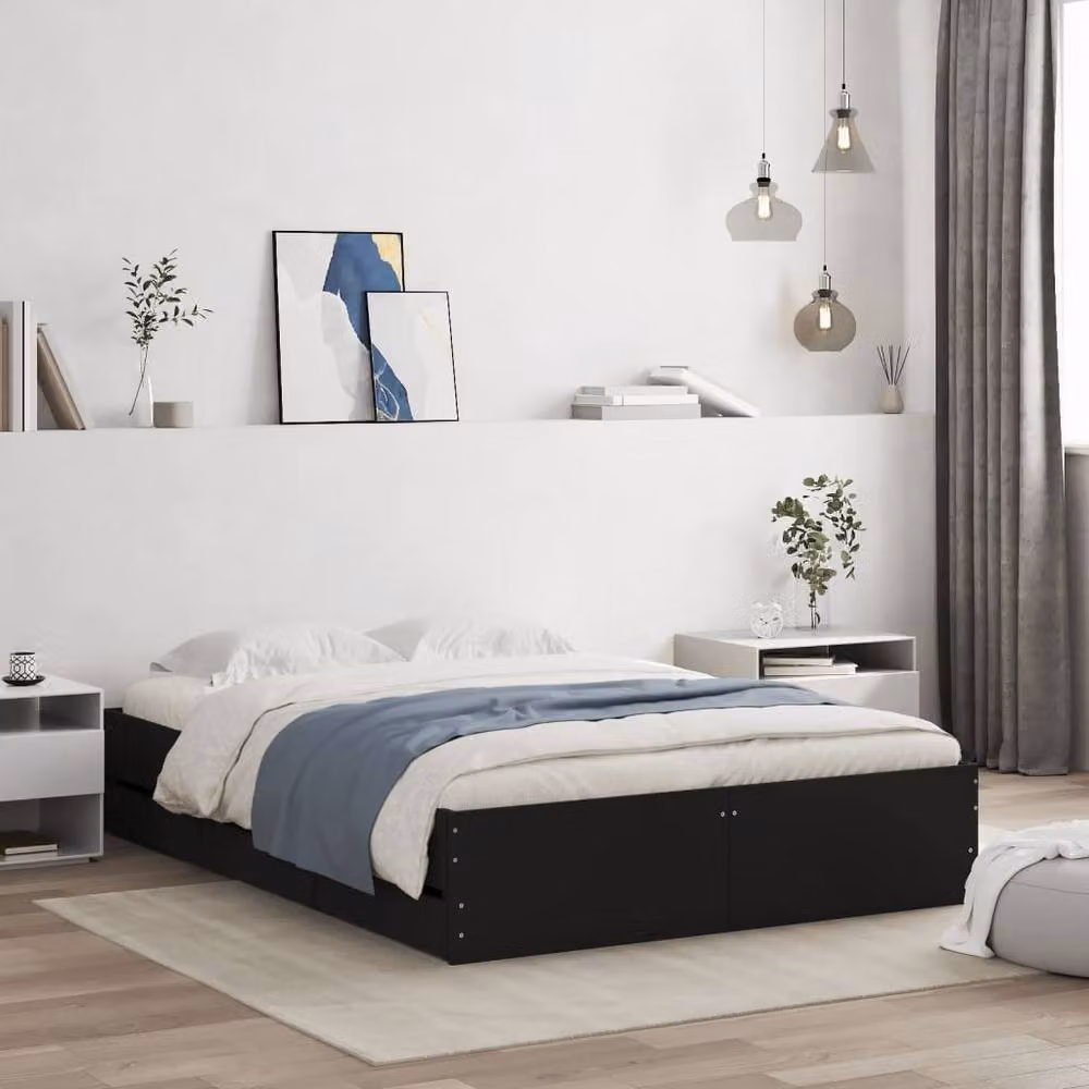 Berkfield Home Modern Small Double Bed Frame with Drawers, Black, W/D/H: 120 x 190 x 33 cm – 2