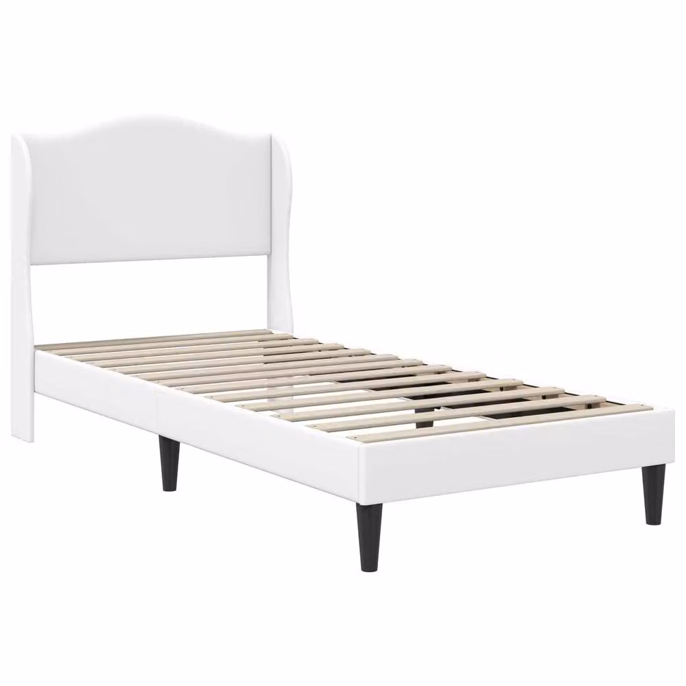 Berkfield Home Upholstered Bed Frame with Headboard in White Faux Leather, W/D/H: 90 x 190 cm – 2