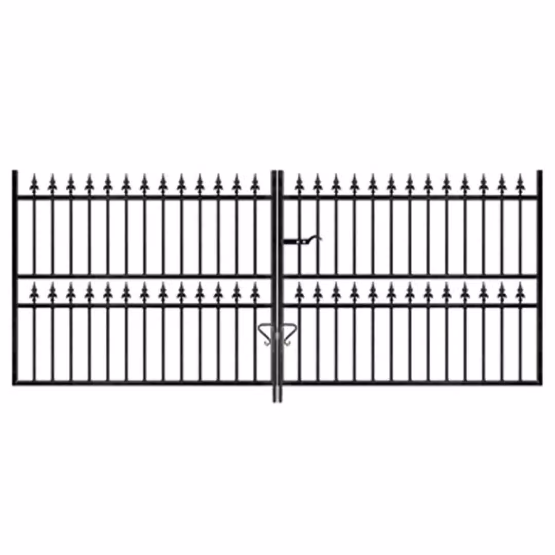 Burbage Iron Craft Corfe Spear Top Low Double Gate in Black Galvanised Steel, H: 213.4 cm, W: 116.8 cm – 2