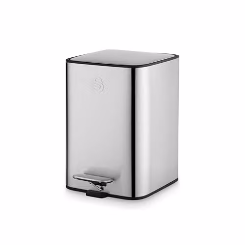 Swan 5L Compact Stainless Steel Pedal Bin in Silver with Soft Close and Removable Inner Bucket, W: 24.0 cm, D: 27.9 cm, H: 19.2 cm – 1