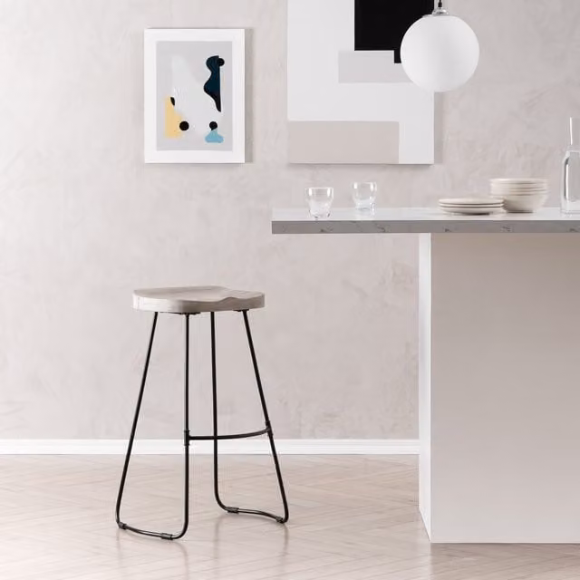 MH London Rombass Saddle Seat Kitchen Bar Stools in Whitewash with Mango Wood and Metal Frame