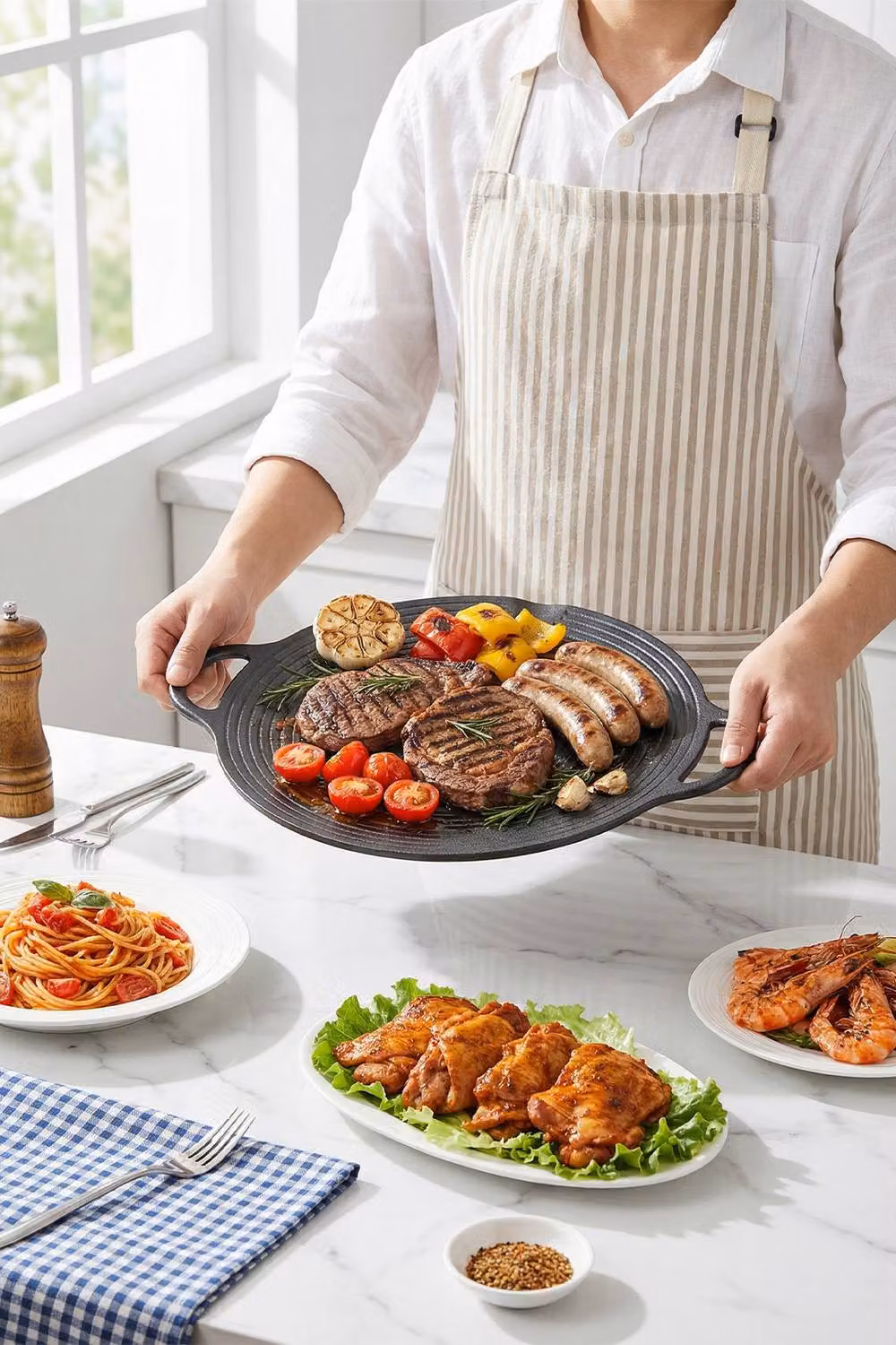 Garden Sanctuary Pre-Seasoned Round Cast Iron Grill Pan with Pouring Spout, Black – 3