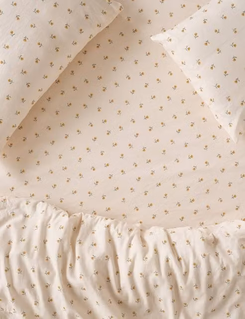 Piglet In Bed Posy Bud Linen Rich Fitted Sheet, Yellow Mix, 180 x 200 cm