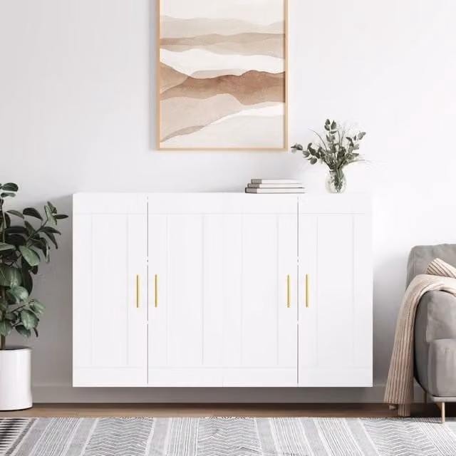 Berkfield Home Set of 2 White Matt Wall Mounted Cabinets in Engineered Wood