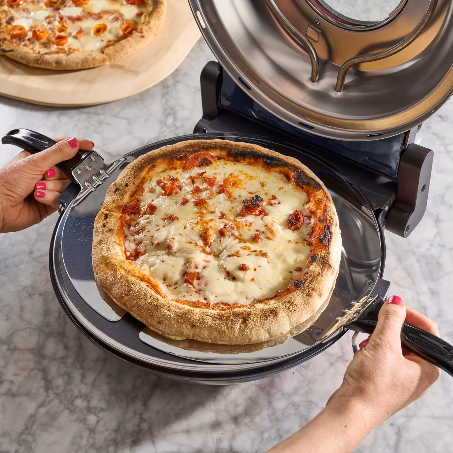 Cooks Professional Electric Pizza Oven Set in Grey with Board, Paddles, Baking Sheet and Cutter – 3