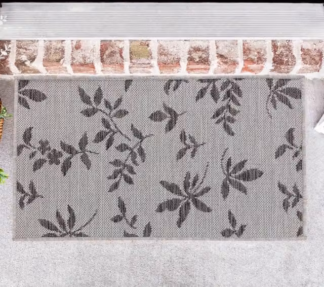 Desire Rugs Modern Floral Machine Woven Indoor Outdoor Rectangular Rug, Grey, W: 50 cm x D: 50 cm
