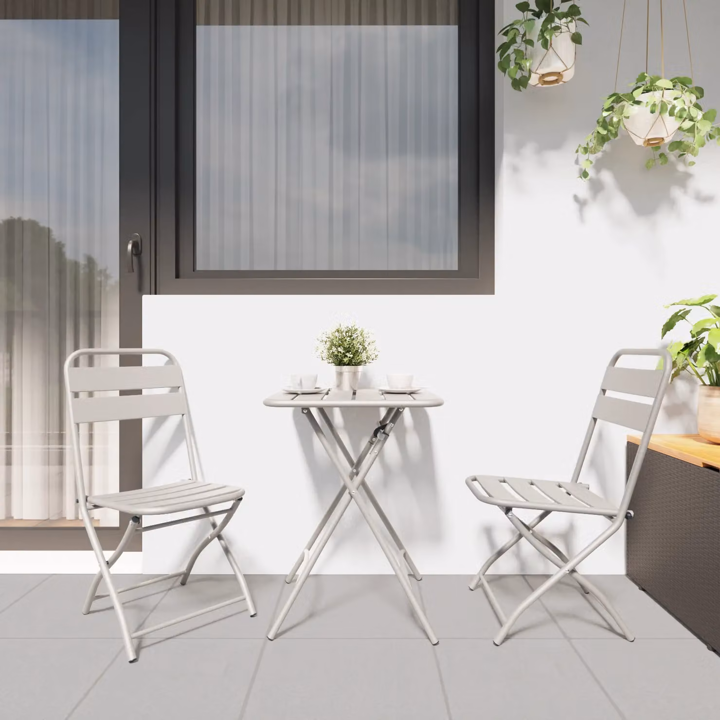 Berkfield Home 3-Piece Folding Bistro Set in Beige Matt Steel – 3