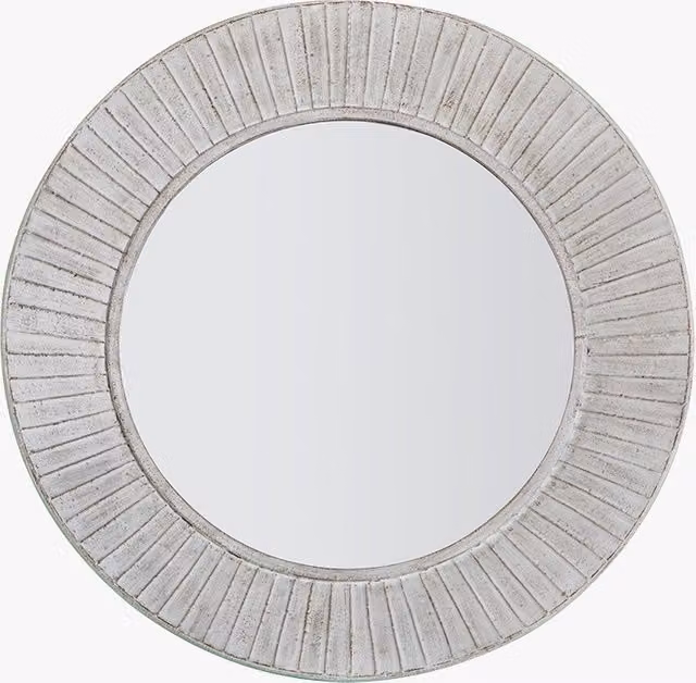 Perch & Parrow Maddie Round Boho Striped Wall Mirror in Silver and White