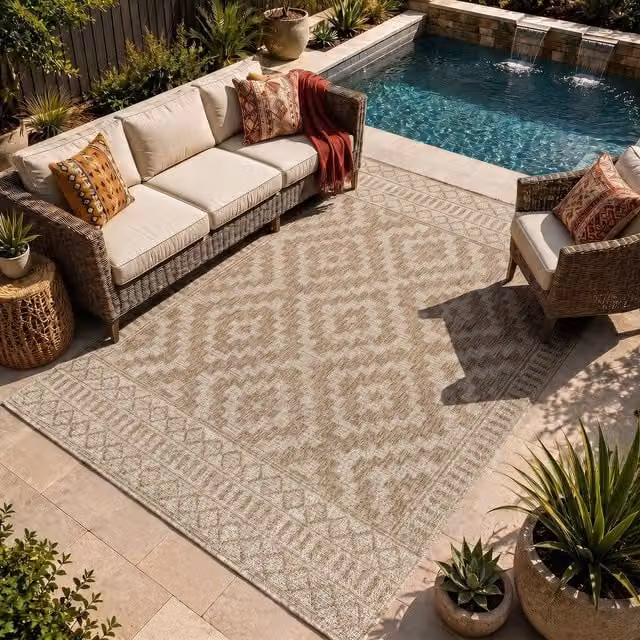 Livabliss Tuareg-Global Modern Graphic Indoor and Outdoor Rug in Beige, W: 200 cm, D: 275 cm – 1