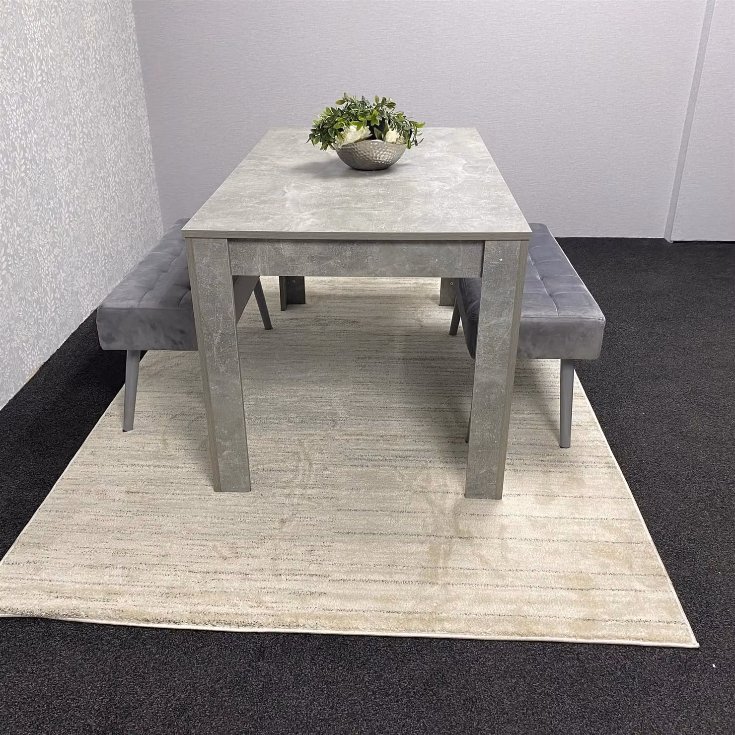 KOSY KOALA Modern Dining Set with Rectangular Table and 2 Grey Velvet Benches in Brown – 3