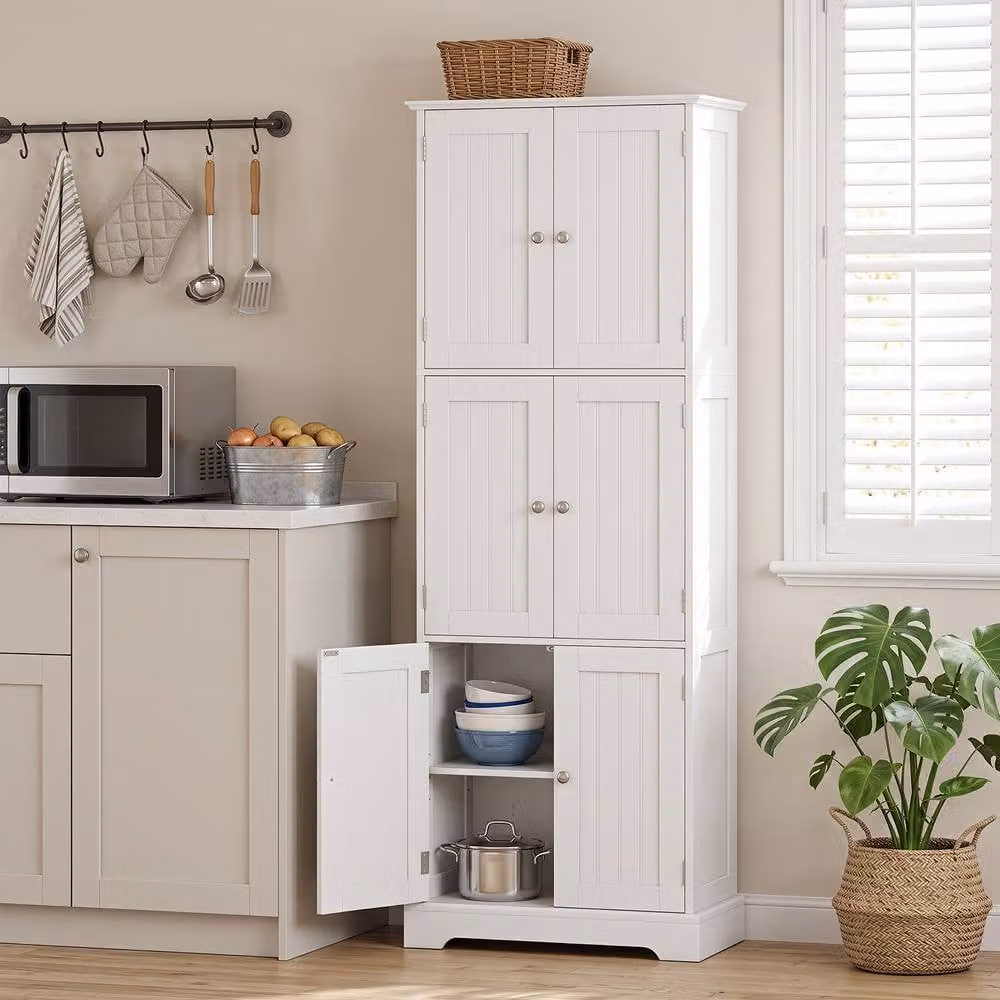 Costway Tall White Bathroom Storage Cabinet with 6 Hinged Doors, W: 60 cm, D: 30 cm, H: 160 cm – 2