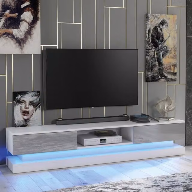 Mex Furniture LTD Bloom TV Unit with White and Grey Gloss Doors and LED Lights, W: 180 cm, H: 36 cm, D: 35 cm – 1