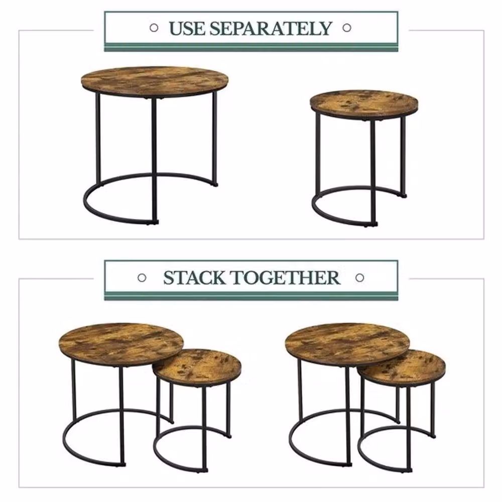 KORVIXA Round Nesting Coffee Table Set of 2 in Brown and Black – 5