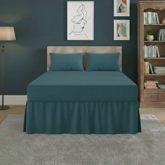 Snug City Single Polycotton Fitted Valance Bed Sheet with Frill in Teal, W/D/H: 90 x 190 cm – 1