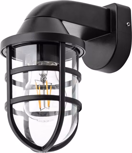 Litecraft Hamo Industrial Metal Outdoor Wall Lantern in Black with Transparent Glass