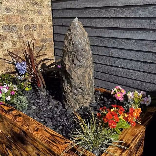 Tranquility Black Sandstone Monolith Spring Stone Water Feature, Grey, Height: 60 cm