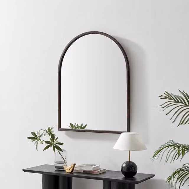 FurnitureboxUK Valerie Wood Mid-Century Overmantle Arch Mirror in Brown, W: 110 cm, H: 80 cm