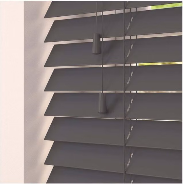 NewEdgeBlinds Smooth Finish Faux Wood Venetian Blinds with Cord, Grey, W: 220 cm, H: 120 cm