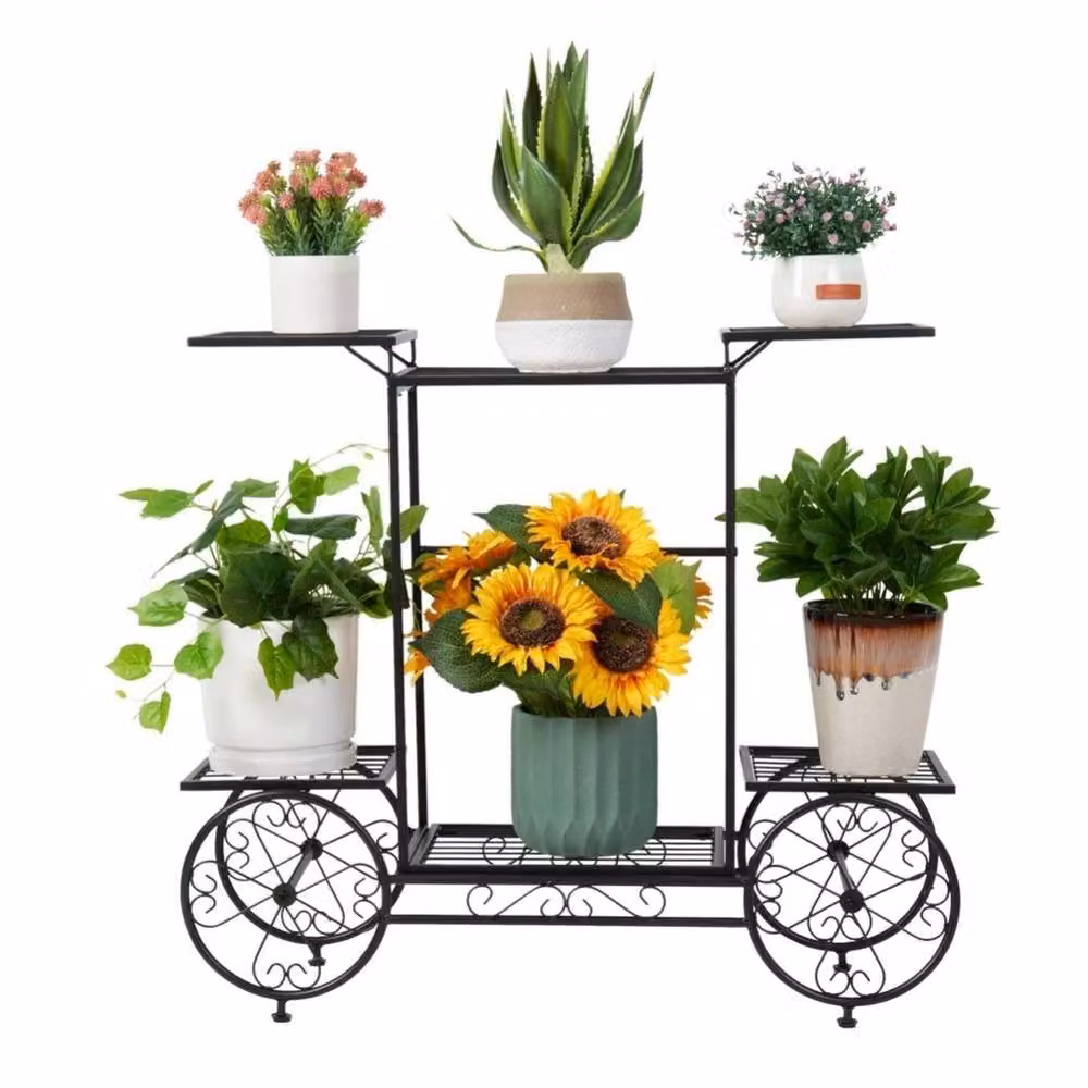 NESTLUNE Rustic 6-Tier Metal Garden Cart Stand in Matt Black, W/D/H: 100 x 15 x 15 cm – 2