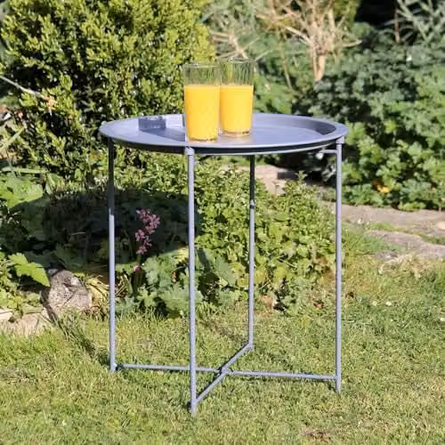 Harbour Housewares Round Metal Tray Table in Matte Grey – 2