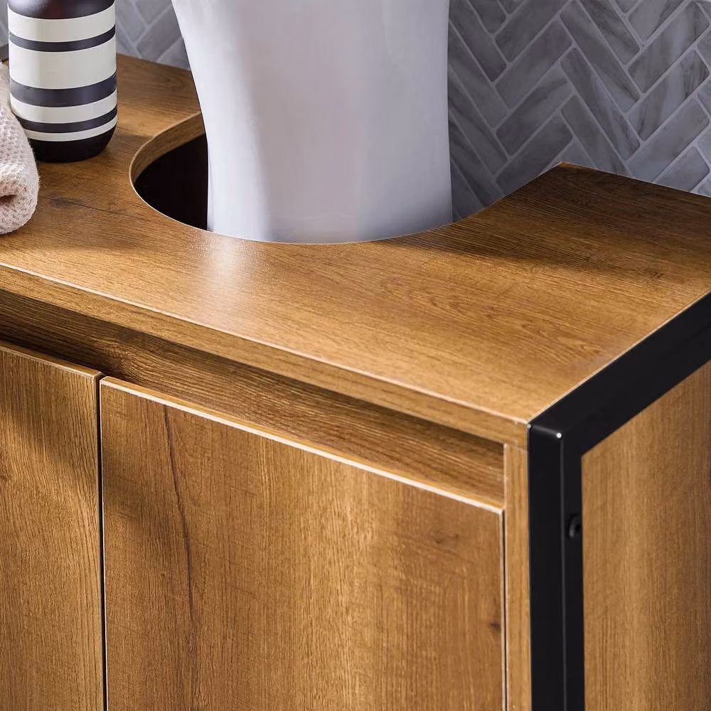 SoBuy Industrial Under Sink Cabinet in Brown and Black with Hinged Doors and Internal Shelves, W: 60 cm, H: 60 cm, D: 60 cm – 5