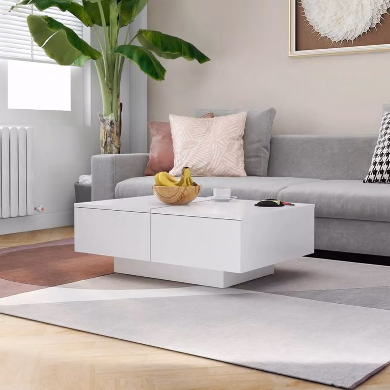 Berkfield Home White Modern Rectangular Coffee Table, W/D/H: 90 x 60 x 31 cm