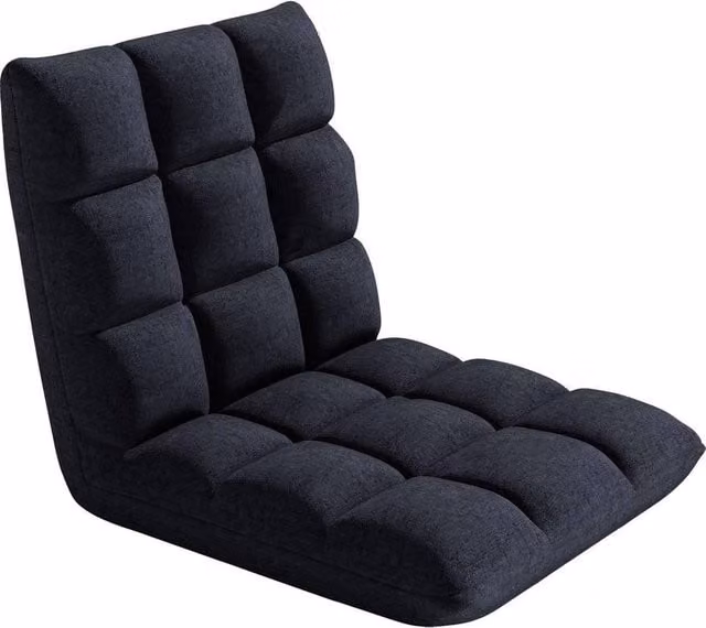 KORVIXA Black Fabric Floor Lazy Sofa Chair with Adjustable Headrest and Back Support
