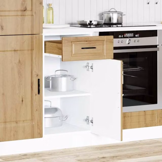 Berkfield Home Porto Artisan Oak Kitchen Base Cabinet in Brown, W/D/H: 81.5 x 40.0 x 46.0 cm